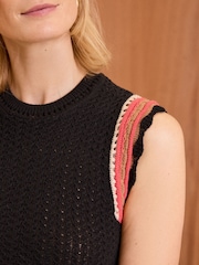 Love & Roses Black Sleeveless Crochet Stitch Knitted Midi Dress - Image 2 of 4