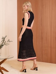 Love & Roses Black Sleeveless Crochet Stitch Knitted Midi Dress - Image 4 of 4