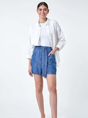 Roman Blue Tie Waist Pocket Shorts - Image 3 of 6