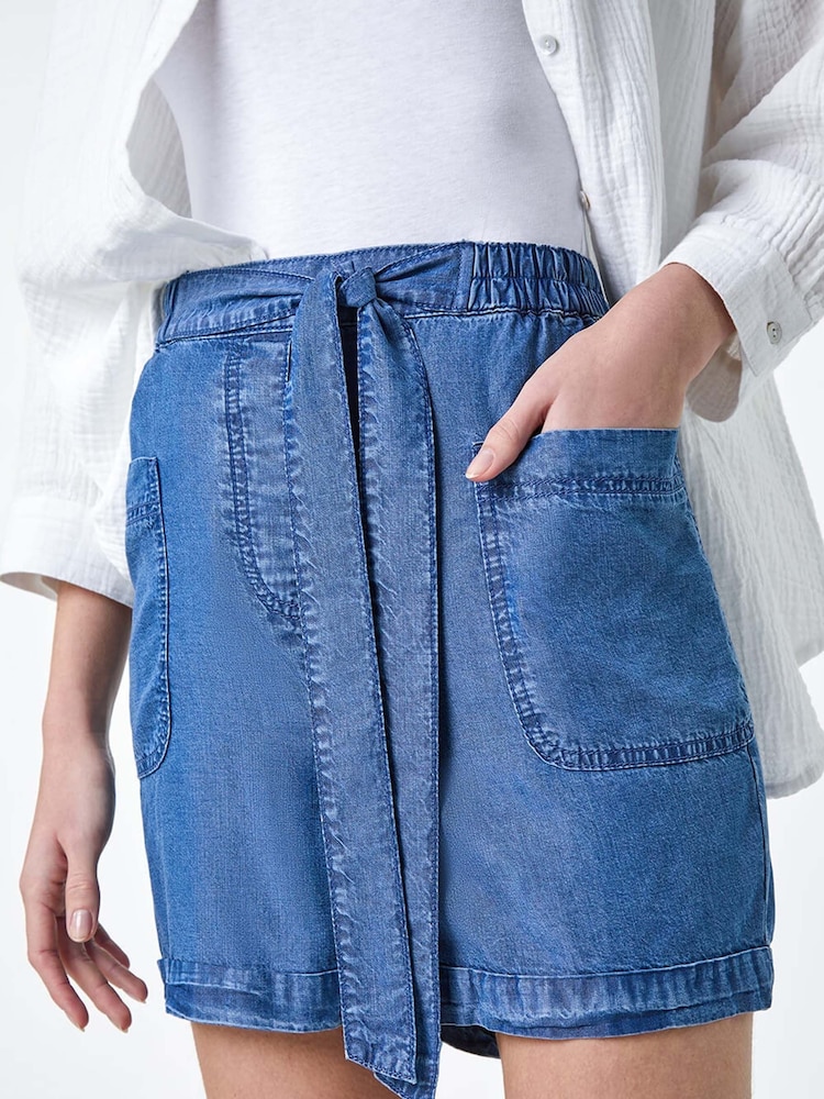 Roman Blue Tie Waist Pocket Shorts - Image 6 of 6