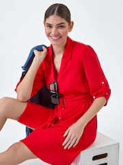 Roman Red Short Belted 100% Linen Shirt Dress - Image 2 of 5
