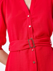 Roman Red Short Belted 100% Linen Shirt Dress - Image 5 of 5