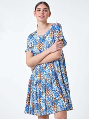 Roman Blue Abstract Print Tiered Smock Dress - Image 1 of 5