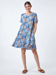 Roman Blue Abstract Print Tiered Smock Dress - Image 4 of 5