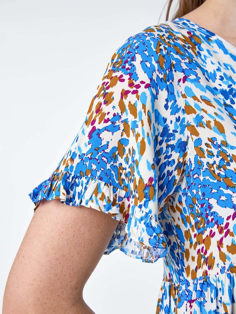 Roman Blue Abstract Print Tiered Smock Dress - Image 5 of 5
