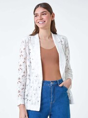 Roman White Cotton Blend Floral Lace Jacket - Image 2 of 5