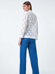 Roman White Cotton Blend Floral Lace Jacket - Image 3 of 5