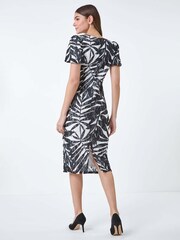 Roman Black Leaf Print Stretch Lace Tie Dress - Image 3 of 5