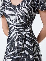 Roman Black Leaf Print Stretch Lace Tie Dress - Image 5 of 5