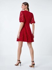 Roman Red Cotton Blend Lace Bell Sleeve Dress - Image 3 of 5