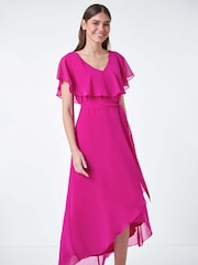 Roman Pink Plain Chiffon Midi Wrap Dress - Image 2 of 5
