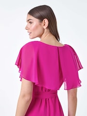 Roman Pink Plain Chiffon Midi Wrap Dress - Image 4 of 5