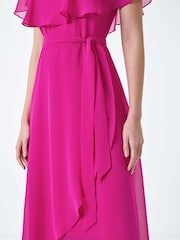 Roman Pink Plain Chiffon Midi Wrap Dress - Image 5 of 5
