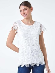 Roman White Floral Lace Sleeveless Top - Image 1 of 5
