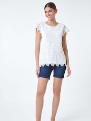 Roman White Floral Lace Sleeveless Top - Image 2 of 5
