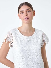 Roman White Floral Lace Sleeveless Top - Image 4 of 5