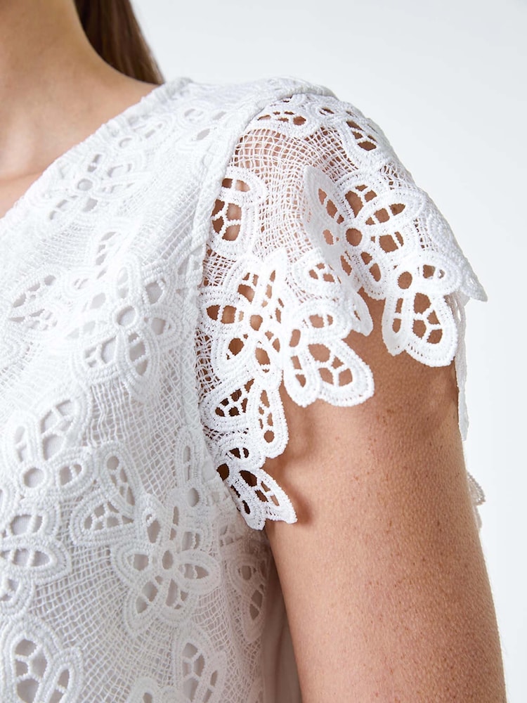 Roman White Floral Lace Sleeveless Top - Image 5 of 5