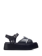 Moda in Pelle Black Pippaa Weave Vamp Flatform Wedges - Image 1 of 5
