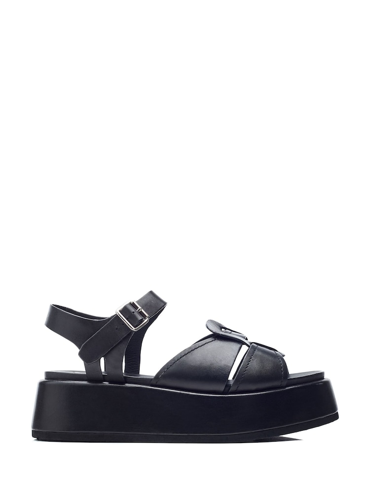 Moda in Pelle Black Pippaa Weave Vamp Flatform Wedges - Image 1 of 5