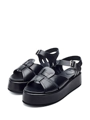 Moda in Pelle Black Pippaa Weave Vamp Flatform Wedges - Image 3 of 5