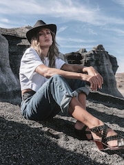 Moda in Pelle Mayley Asymmetrical Studded Western Black Sandals - Image 1 of 6