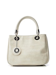 Moda in Pelle Mallie Mini Croc Print White Tote Bag - Image 1 of 4