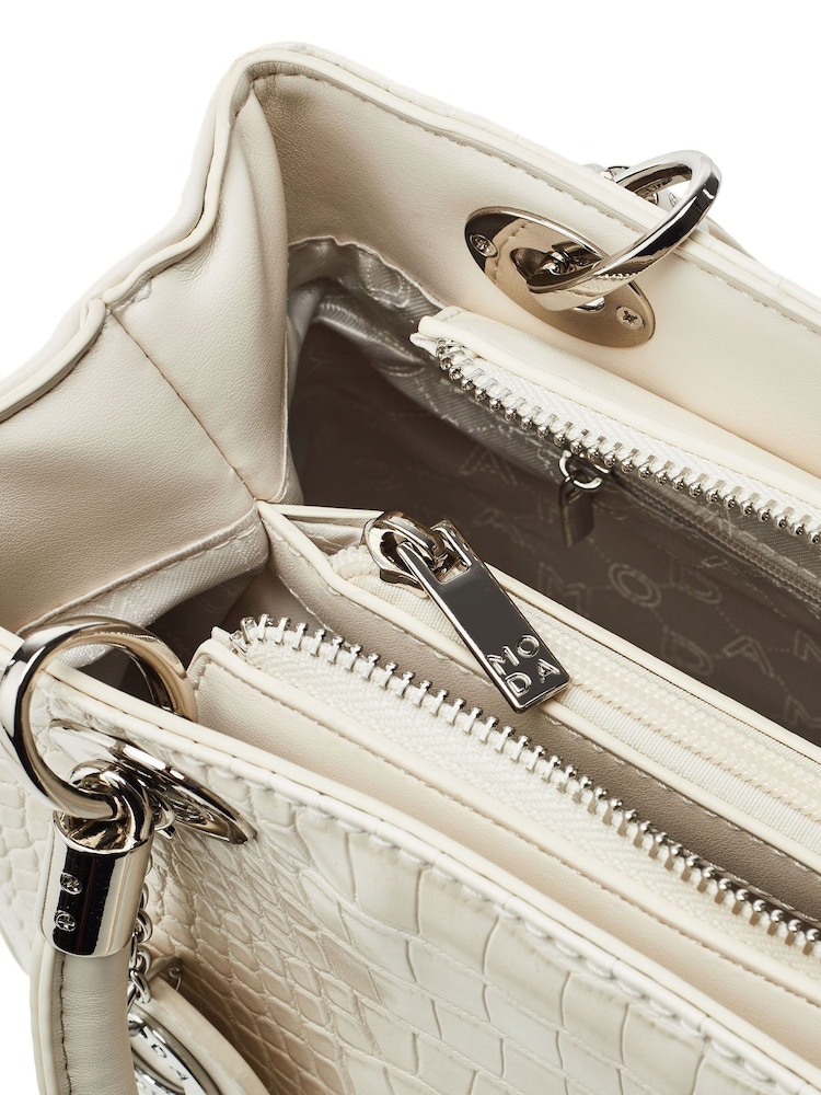 Moda in Pelle Mallie Mini Croc Print White Tote Bag - Image 4 of 4