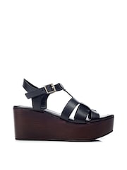 Moda in Pelle Quizette Woven T-Bar Stacked Wedges - Image 1 of 4