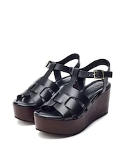 Moda in Pelle Quizette Woven T-Bar Stacked Wedges - Image 2 of 4