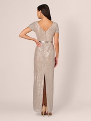 Adrianna Papell Silver Column Sequin Gown - Image 2 of 7