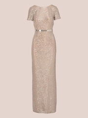 Adrianna Papell Silver Column Sequin Gown - Image 6 of 7
