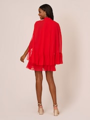 Adrianna Papell Red Chiffon Ruffle Cape Dress - Image 2 of 7