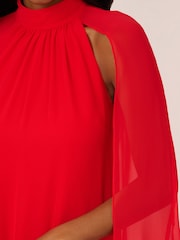 Adrianna Papell Red Chiffon Ruffle Cape Dress - Image 6 of 7