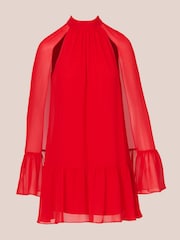 Adrianna Papell Red Chiffon Ruffle Cape Dress - Image 7 of 7