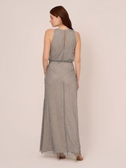 Adrianna Papell Silver Bead Halter Blouson Dress - Image 2 of 7