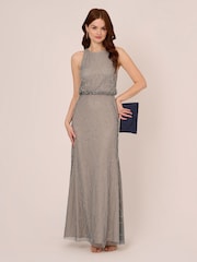 Adrianna Papell Silver Bead Halter Blouson Dress - Image 3 of 7