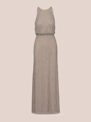 Adrianna Papell Silver Bead Halter Blouson Dress - Image 6 of 7
