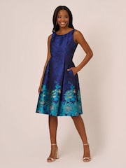 Adrianna Papell Blue Border Jacquard Dress - Image 1 of 7