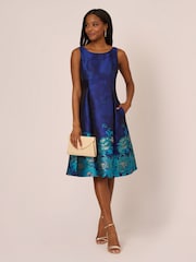 Adrianna Papell Blue Border Jacquard Dress - Image 3 of 7