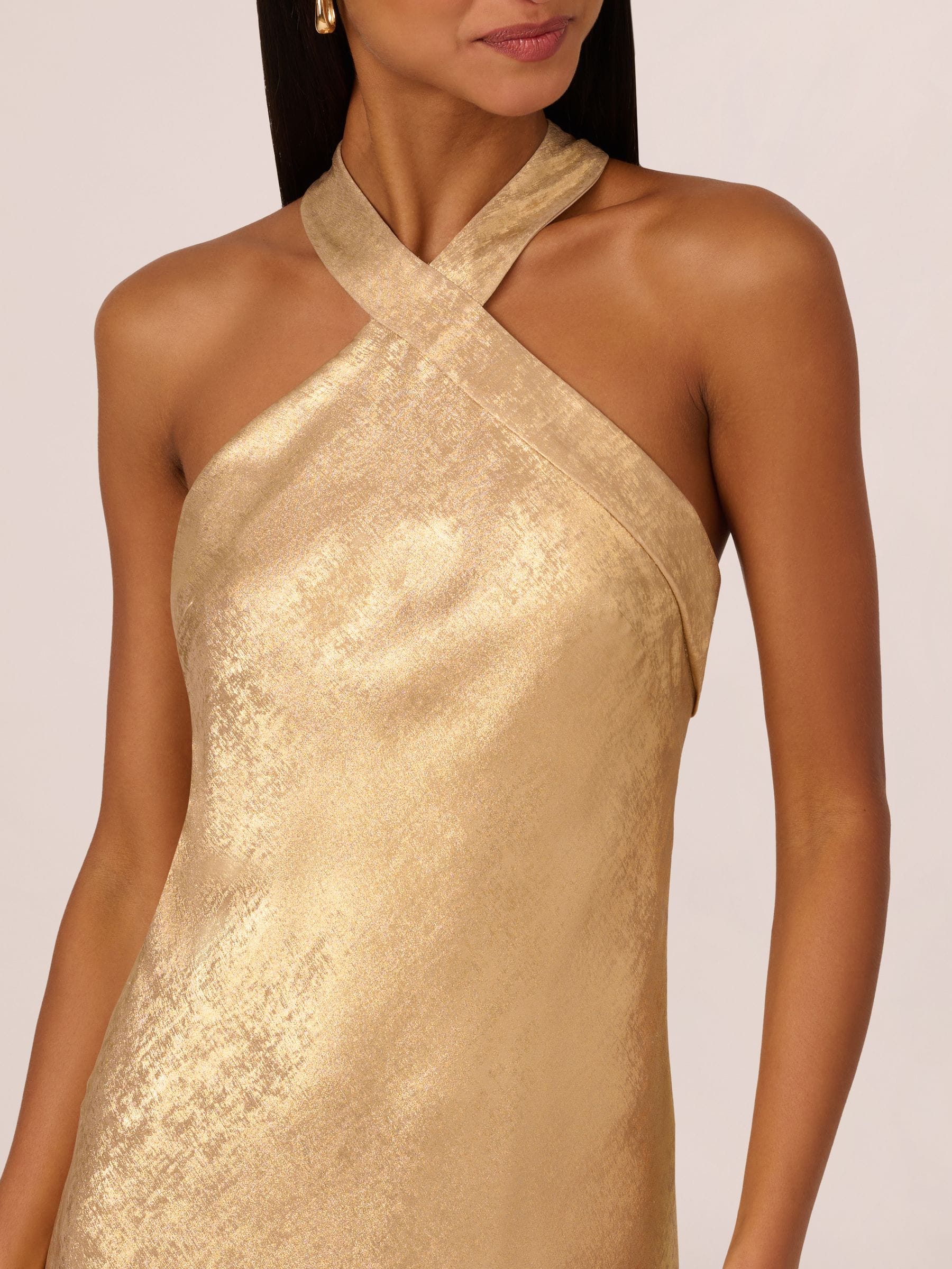 Buy Adrianna Papell Gold Foiled Woven Halter Gown from Next USA