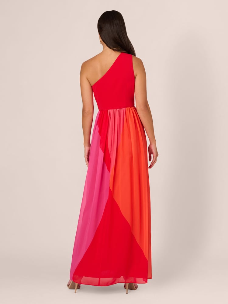 Adrianna Papell Red Color Block Chiffon Dress - Image 2 of 7