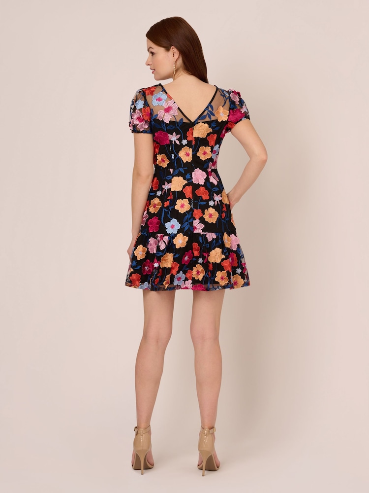 Adrianna Papell Embroidered Flounce Black Dress - Image 2 of 7