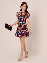 Adrianna Papell Embroidered Flounce Black Dress - Image 3 of 7
