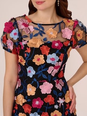 Adrianna Papell Embroidered Flounce Black Dress - Image 4 of 7