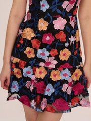 Adrianna Papell Embroidered Flounce Black Dress - Image 5 of 7