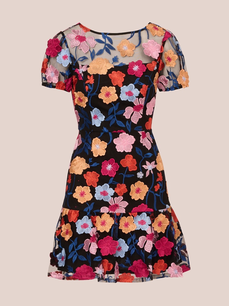 embroidered flounce dress Adrianna Papell Floral Emb Halter Midi Dress - Pink Multi main image 1