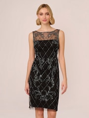 Adrianna Papell Studio Beaded Sheath Black Dress - Image 1 of 7