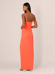 Adrianna Papell Orange Stretch Crepe Gown With Slit - Image 2 of 7