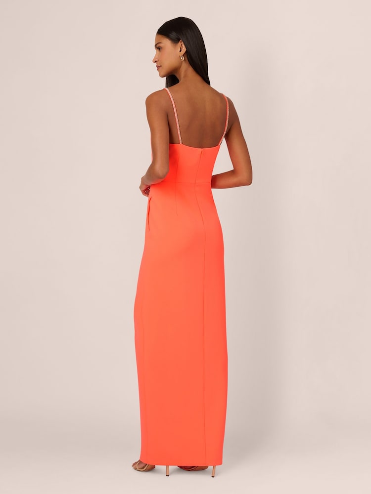 Adrianna Papell Orange Stretch Crepe Gown With Slit - Image 2 of 7