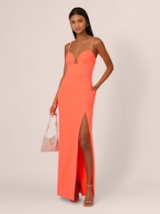 Adrianna Papell Orange Stretch Crepe Gown With Slit - Image 3 of 7